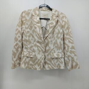Loft Women's Blazer Jacket Beige Linen Neutral Greek Print 8